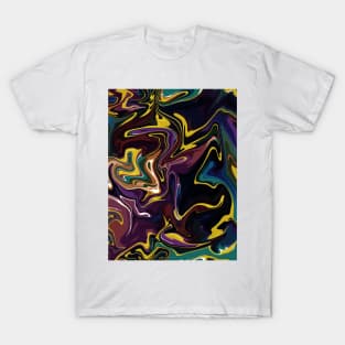 Jewel Tones with Gold Silk Marble - Orange, Teal, Blue, Green, Purple, Red Liquid Paint Patternaint Pattern T-Shirt